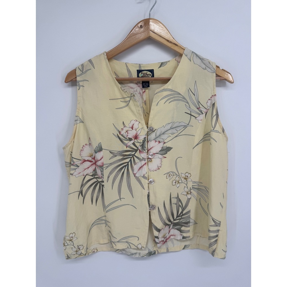 Tommy Bahama Floral Sleeveless Top Womens L Silk Linen Tropical Coastal Resort